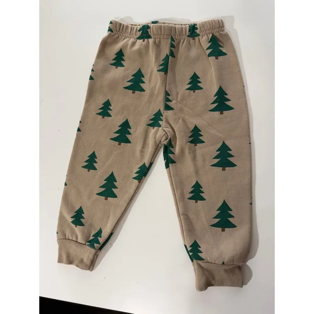 Lila & Jack Toddler 2T Christmas Tree Sweatshirt Jogger Set Beige Green